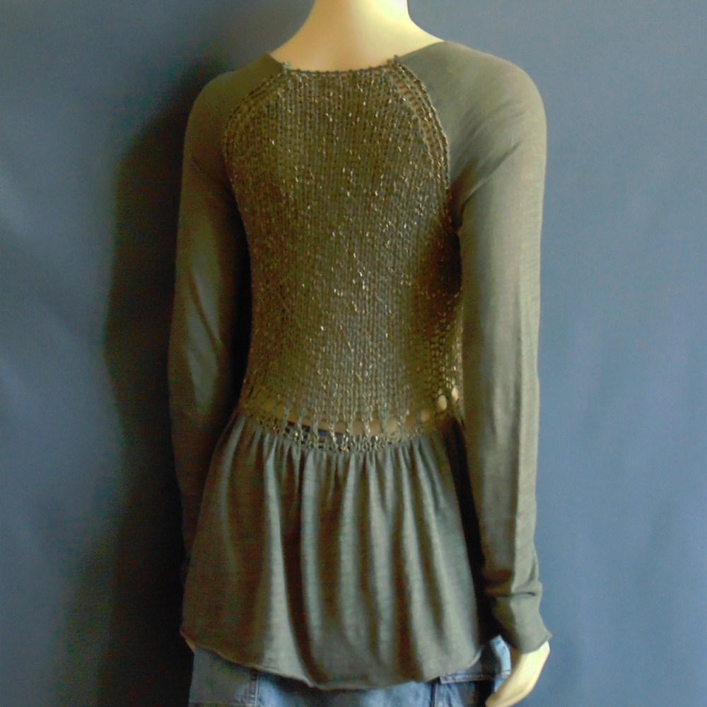 Anthro Meadow Rue Olive Peplum Cardigan Sm - Picture 2 of 5